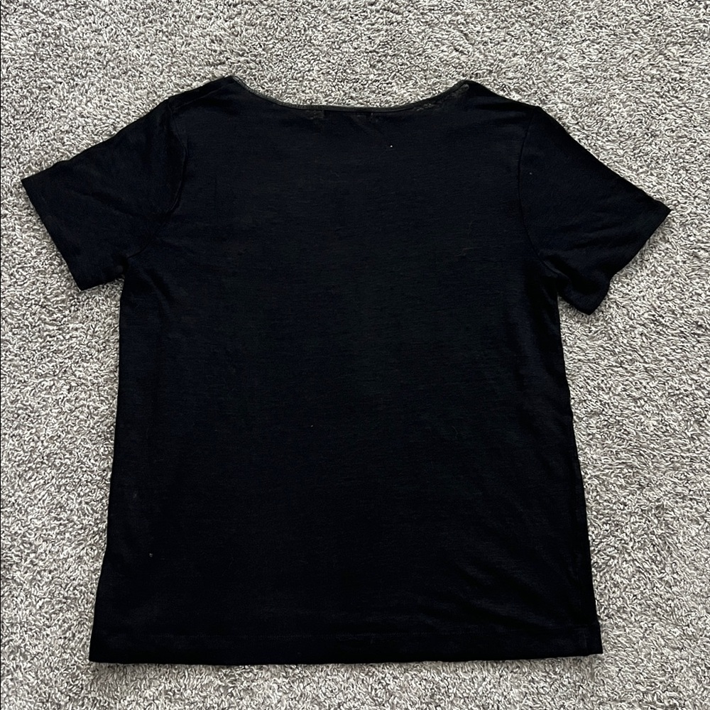Vince Women’s Black Short-Sleeve Top with Leather-Trimmed Neckline - Size L - Picture 4 of 9